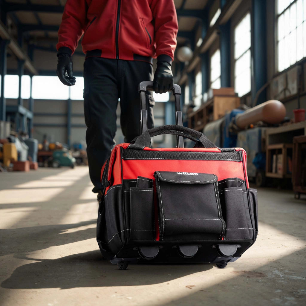 Trolley porta attrezzi 46 x 25 x 37 cm, portata 40 kg, valigetta porta attrezzi con ruote, 19 scomparti, carrello per attrezzi con base rinforzata