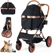 Passeggino Pieghevole per Cani 3 in 1, Carrozzino per Animali con Portapacchi Rimovibile, Tettuccio, Cuscino Rimovibile, Cintura di Sicurezza, Cestino e Portabicchiere, Portata 25 kg