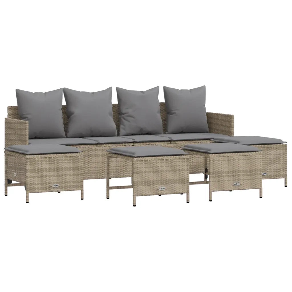 Set Divano da Giardino 5 pz | Set Salotto da Giardino con Cuscini Beige in Polyrattan
