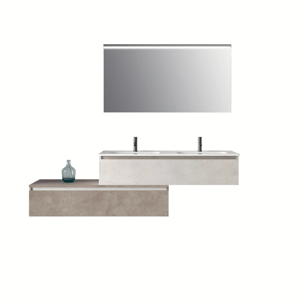 Composizione doppio lavabo 4 pezzi ASTRA bianco pietra / avana pietra