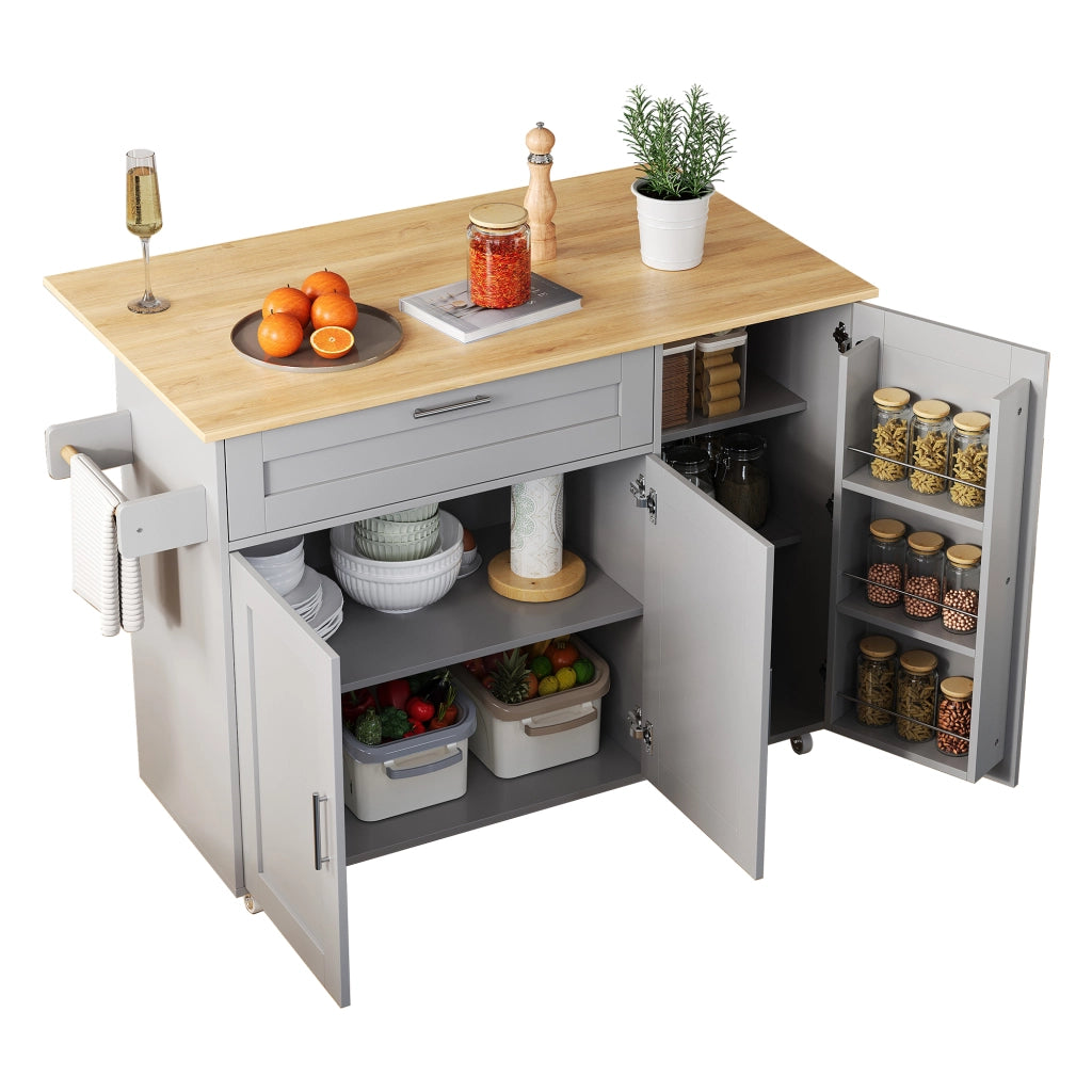 Carrello da Cucina con 2 Ante; 1 Cassetto; Ripiani Regolabili; Piano Pieghevole e Portasciugamani; 132.5x44x90 cm