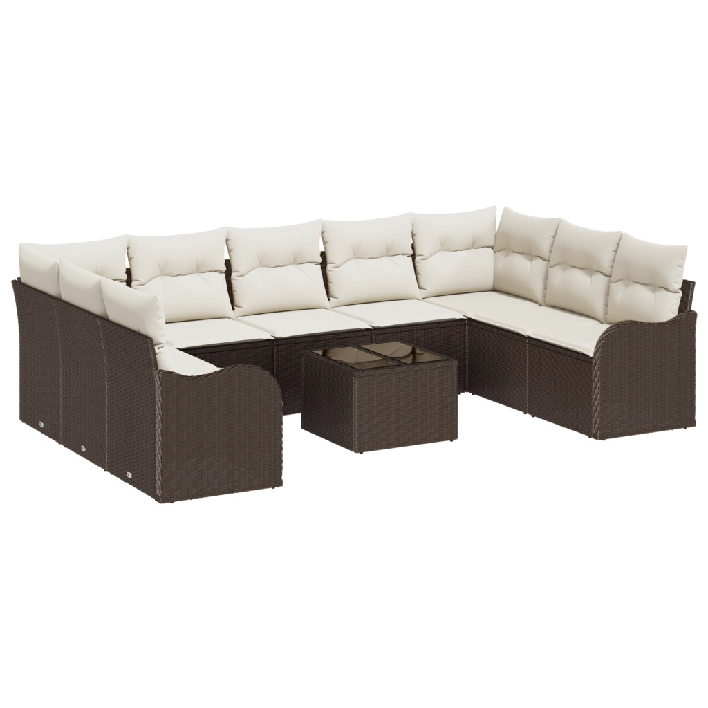 Set di Divani da Giardino  9 Pezzi con Cuscini Grigio Polyrattan