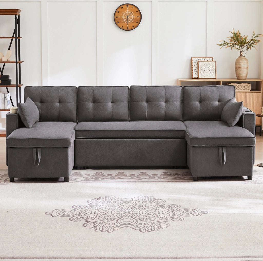 Divano letto angolare a U grigio 270 cm con contenitore