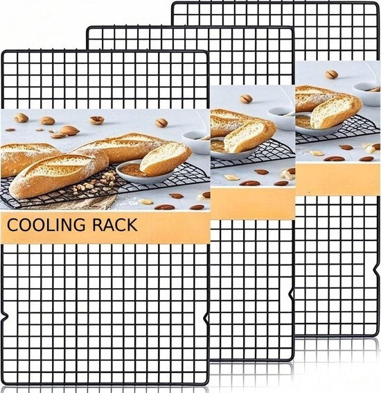 Set di raffreddamento per torte in acciaio inossidabile, nero, da 3 pezzi, dimensioni 40,5 cm * 25,5 cm, modello per torte, raffreddamento, griglia e asciugatura, resistente e salutare, compatibile con lavastoviglie, riutilizzabile