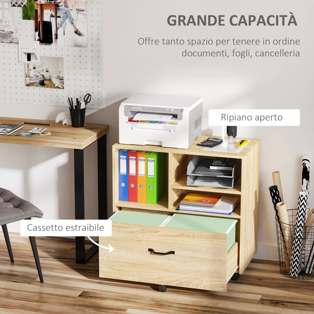 EasyComfort Mobile Multiuso per Ufficio Porta Stampante con 5 Ruote e Ripiano Regolabile, 77x40x73cm - Legno