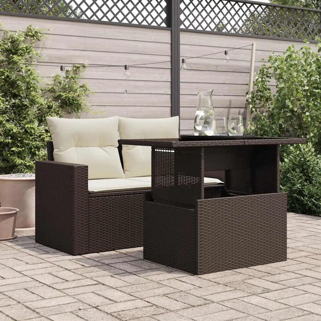 Tavolo da Giardino | Tavolino da esterno Piano Vetro Marrone 100x55x73 cm Polyrattan