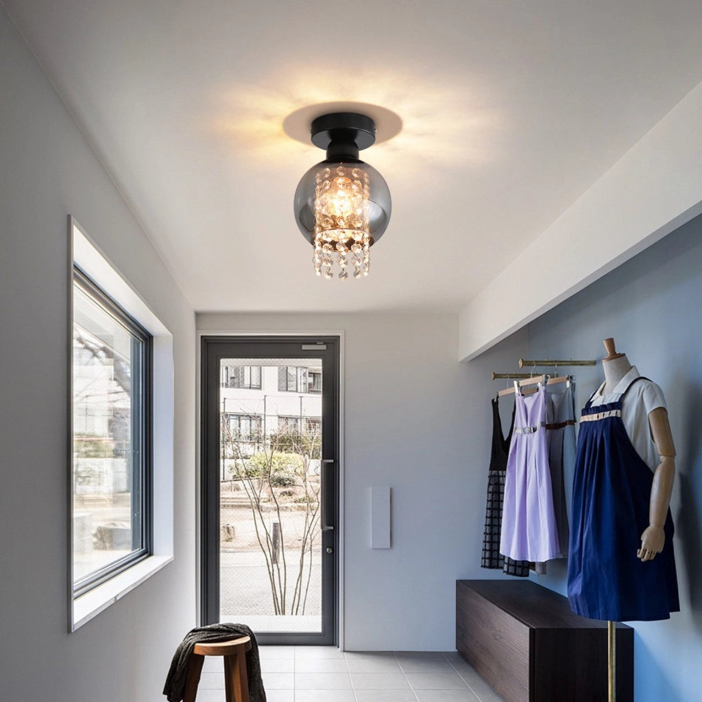 ZMH Lampada da soffitto plafoniera moderna vetro grigio fumo E27 per camera letto corridoio