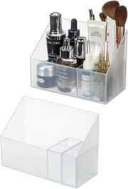 Organizzatore di trucchi - Contenitore di archiviazione per cosmetici - 2 pezzi - Bianco - Plastica