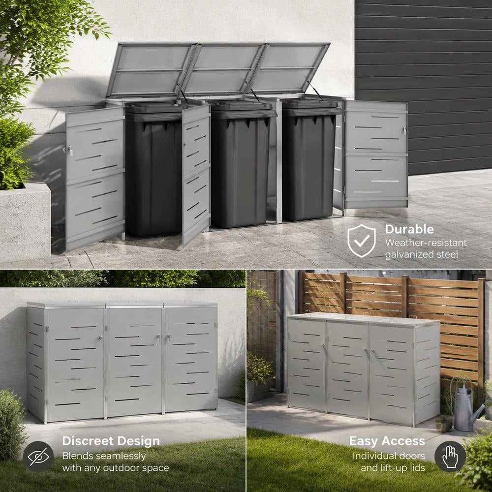 Bin Storage Box For 3 Bins, 207x77.5x115 Cm, Stainless Steel