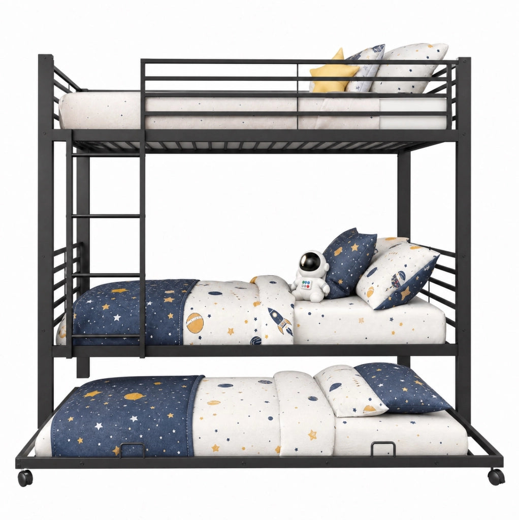 Letto a castello in metallo 90x200 cm con letto estraibile nero