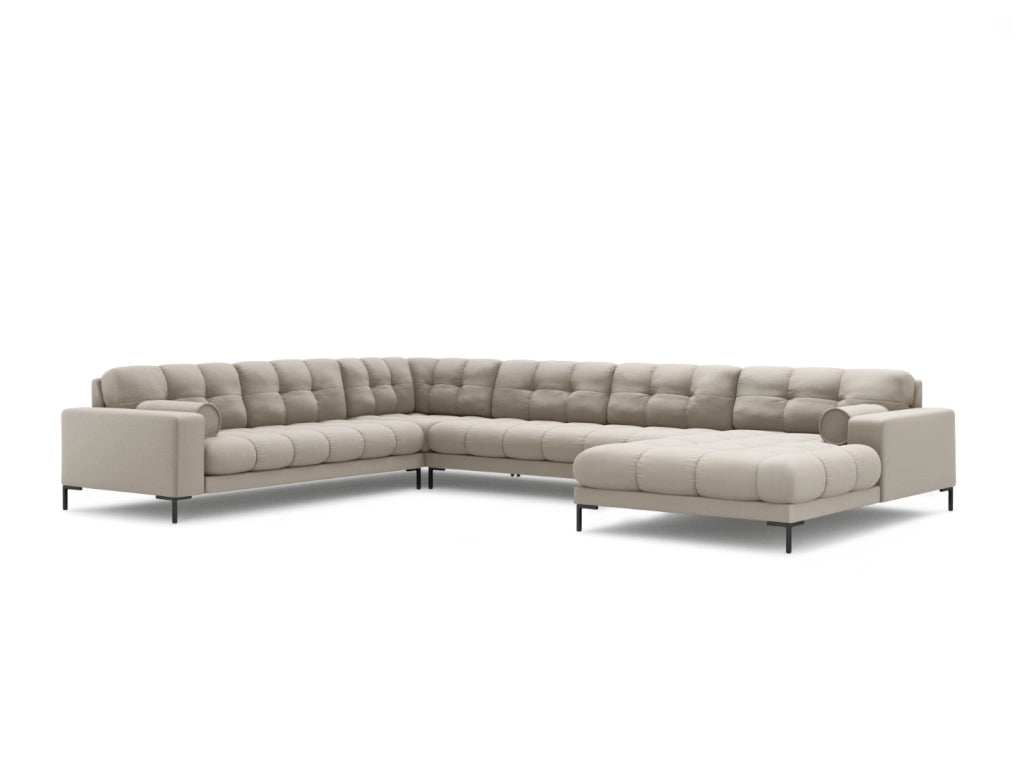 Cosmopolitan Design - Divano panoramico sinistro "Bali" 7 posti in tessuto strutturato beige 