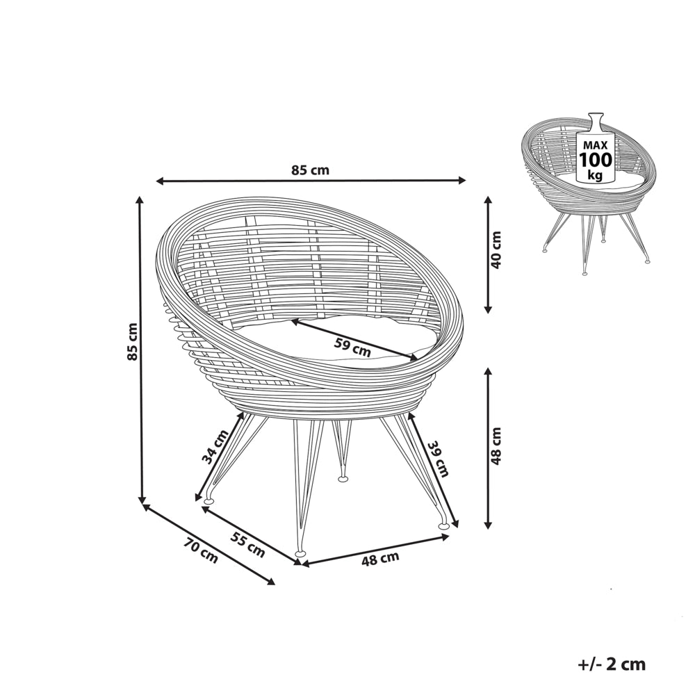 Sedia Naturale Rattan Light Beige Cotone Cuscino Indoor Outdoor Stile Boho Giardino Patio Balcone