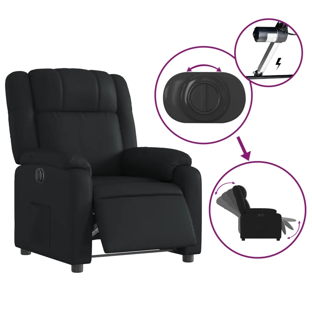 Divano Sedia-Poltrona Reclinabile Elettrica Nera in Similpelle 970564