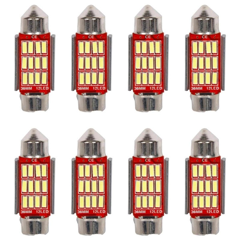8 Pezzi Lampada Led Siluro 36mm Canbus T11 SV8.5 C5W C10W 12 SMD 4014 12V 1.8W 180lm Bianco Freddo 6500K