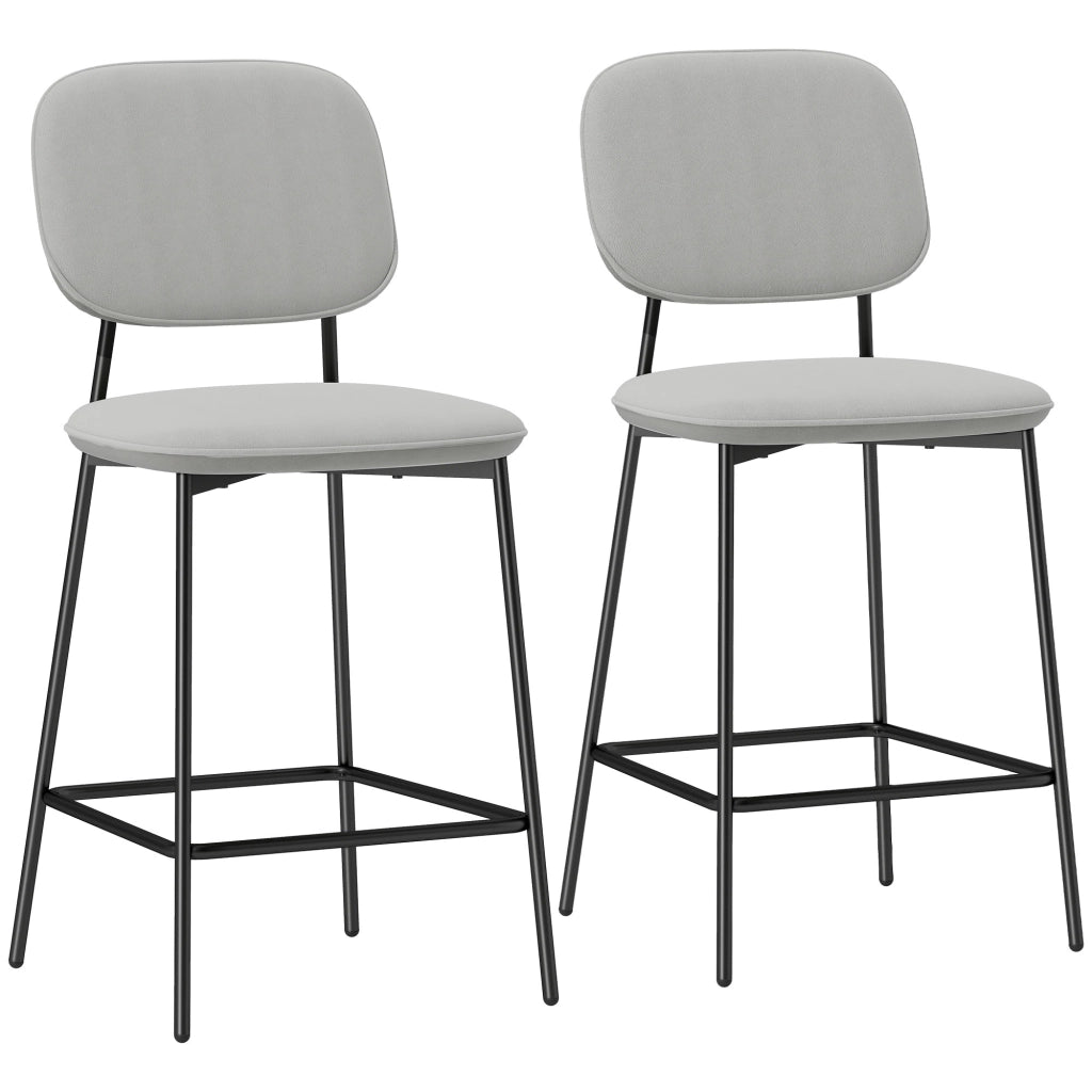 Set 2 Sedie da Bar con Gambe in Metallo e Poggiapiedi ¨C Minimal ¨C Grigio Chiaro 45x49x102 cm