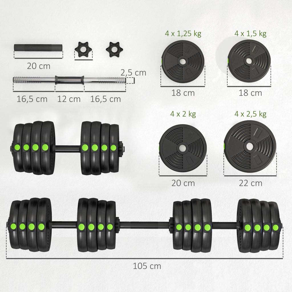 Kit manubri 30kg 2 in 1 con barra ¨C zephmum ¨C nero verde