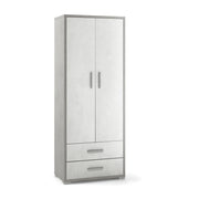 Armadio mobile 2 ante con 2 cassetti 71x41x182H cm in kit dal design elegante colore Ossido bianco e Grigio cemento