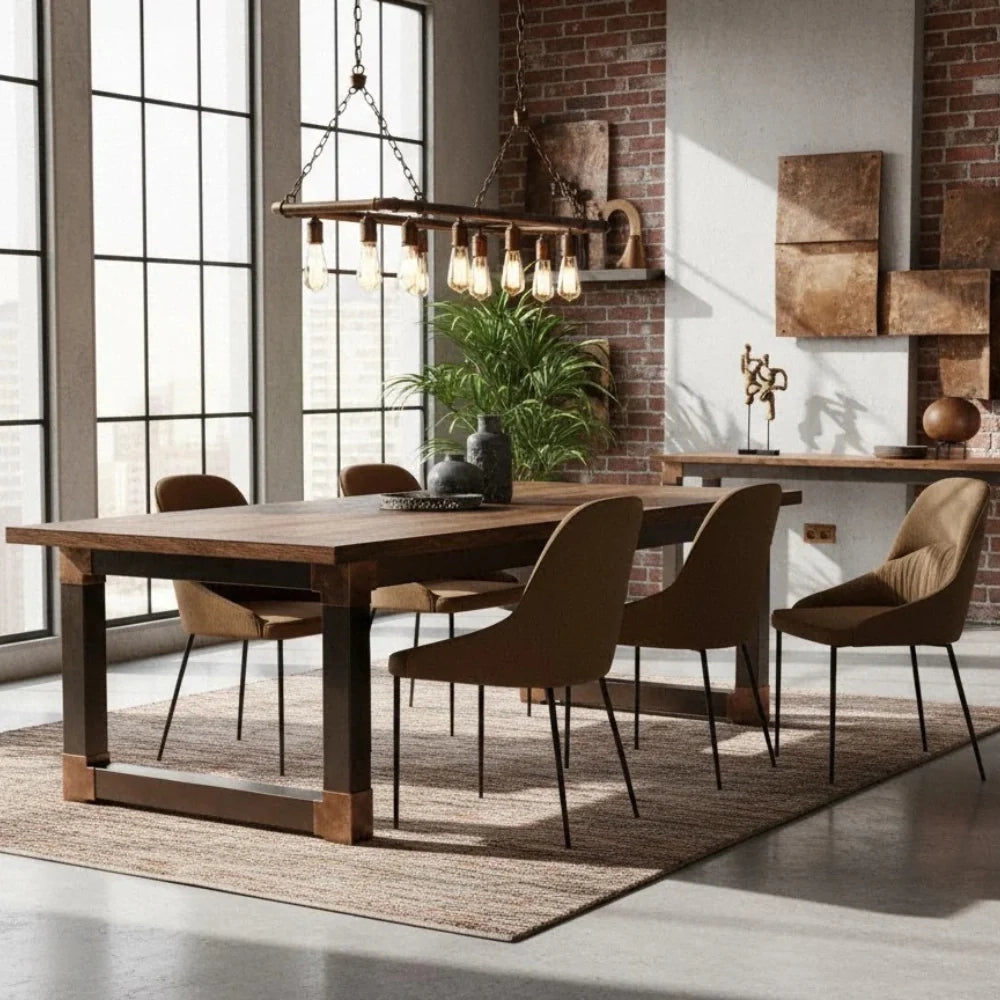 Set di 4 sedie da pranzo imbottite in tessuto marrone Harmony con struttura in metallo facili da pulire | Duzzle
