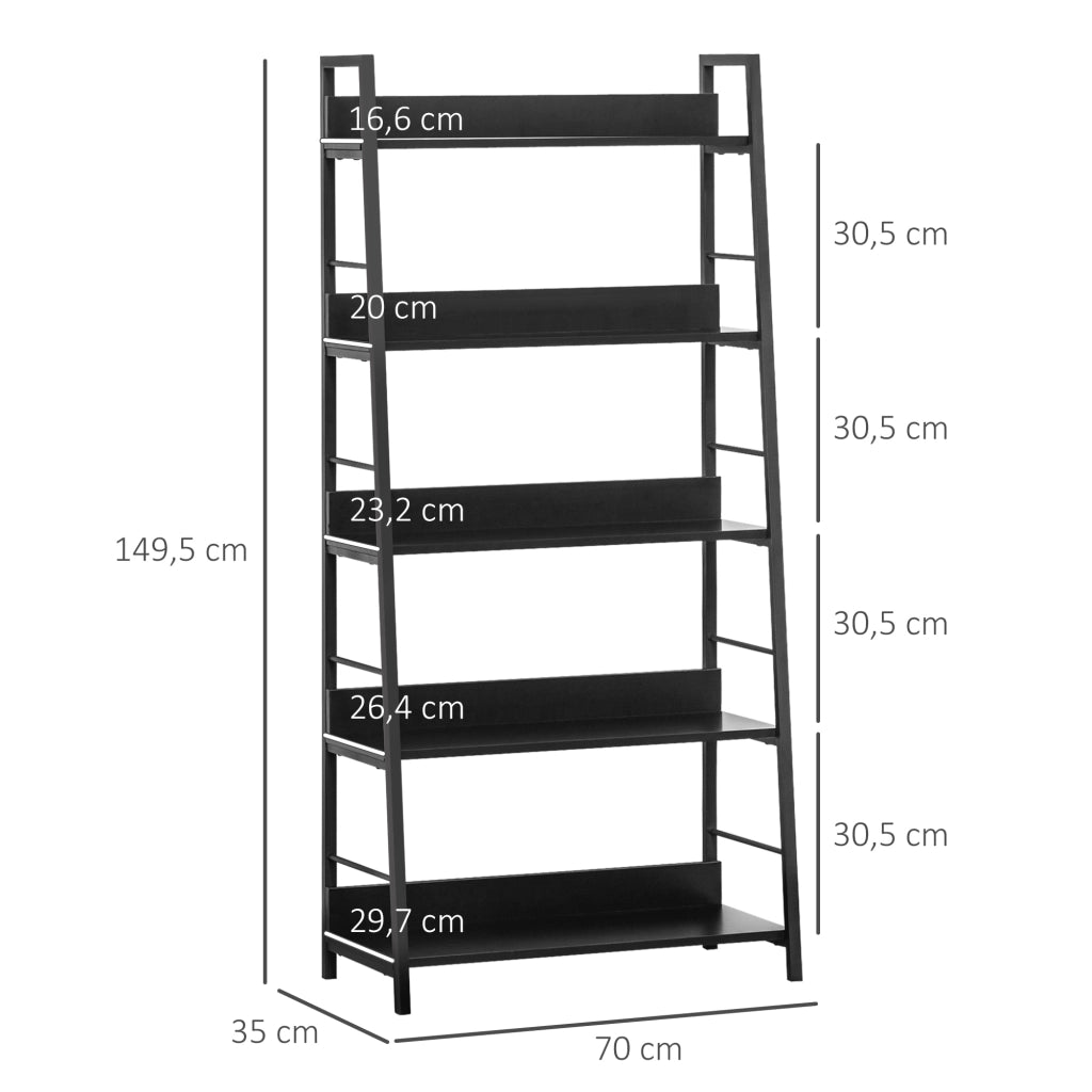 Libreria a 5 Ripiani Stile Industriale Inclinata ¨C Zephmum ¨C Nero 70x35x150 cm