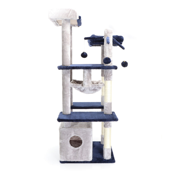 Fudajo Albero tiragraffi per gatti 134cm grigio chiaro, con casetta e amaca