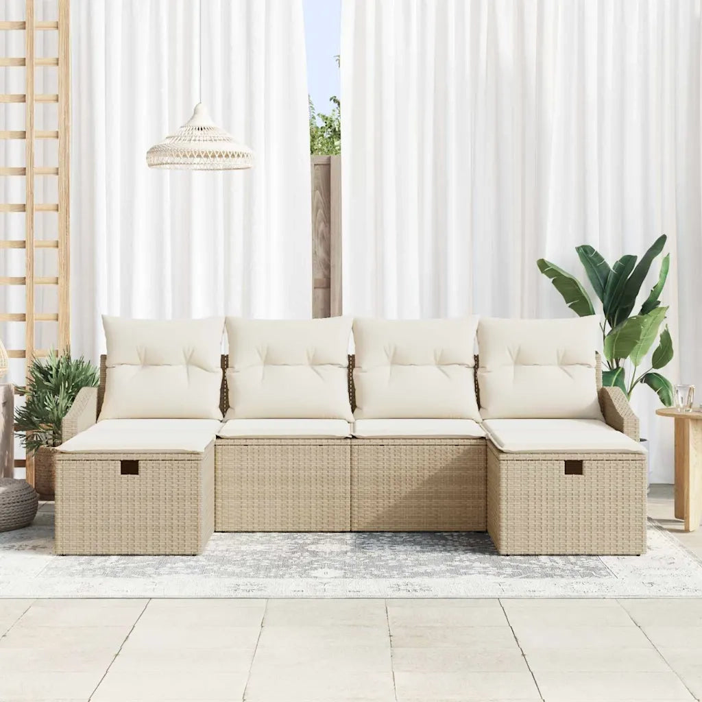 Set Divano da Giardino con cuscino 6 pcs Beige Poly Rattan