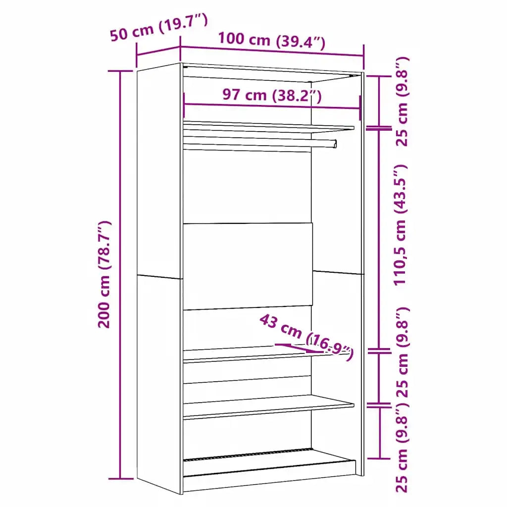 Armadio Legno Antico 100x50x200 cm in Legno Multistrato CFW7721796