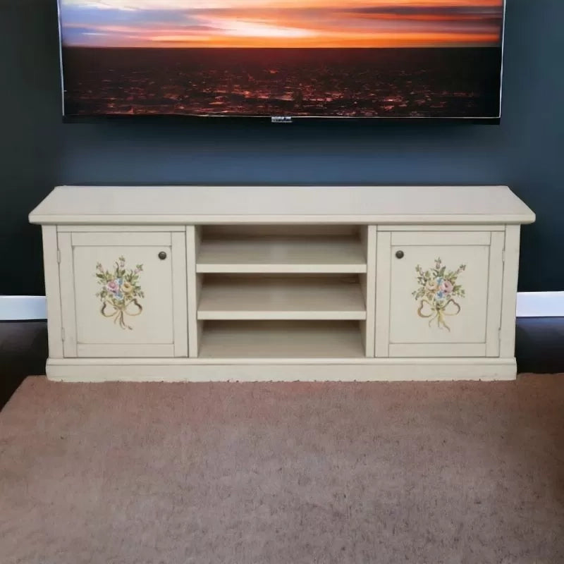 Porta tv 2 ante legno shabby bianco decori 160x46x56 - Mobili 2G