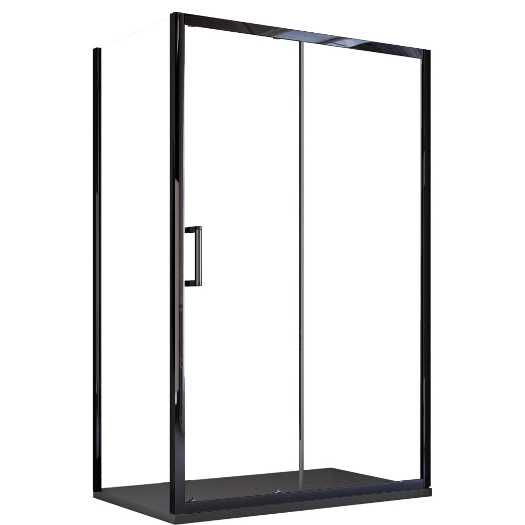 Box Doccia Angolare 80x100 cm 1 anta Scorrevole con Profili Neri in Cristallo trasparente 6mm H195 Bonussi Sole