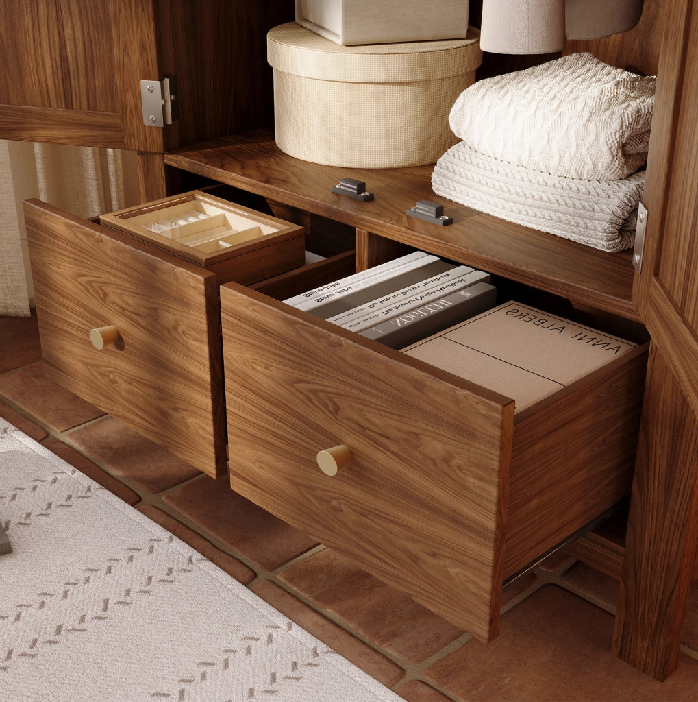 Armadio guardaroba 78x45x181 cm con ante ad arco e intreccio in rattan; MDF e metallo; noce