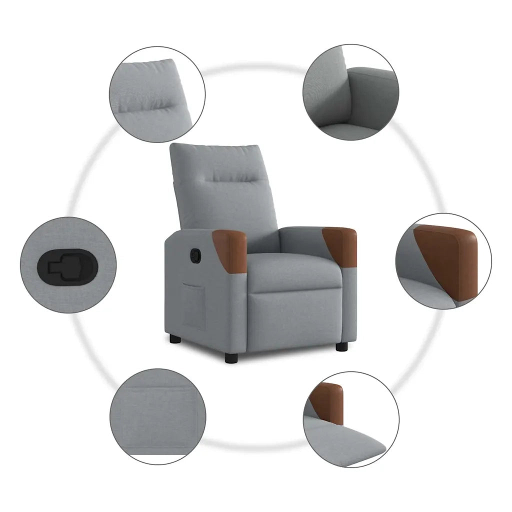 Poltrona | Sedia Relax Reclinabile in Tessuto Grigio Chiaro
