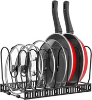 Sostegno per contenitore della porta, supporto estensibile per coperchio con 7 distributori regolabili, organizzatore di coperchio per contenitore da cucina, nero