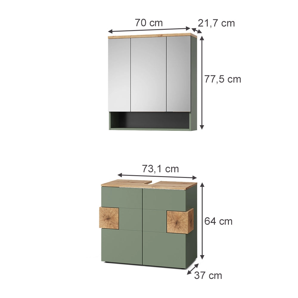 Vicco Set mobili bagno Verde/Artigianale 2 parti