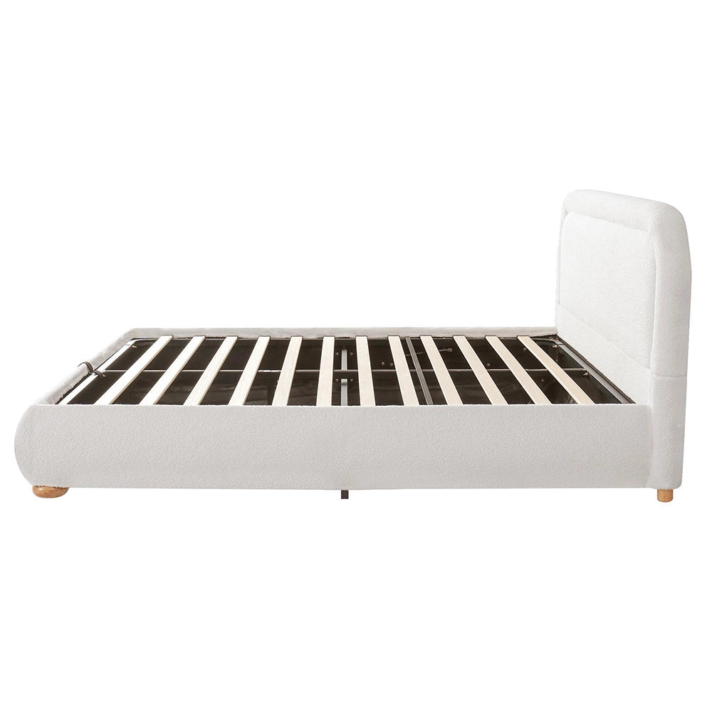 Letto imbottito matrimoniale - Xylo - 160x200 cm - Bianco - Funzione idraulica, testiera imbottita, ampio spazio di archiviazione