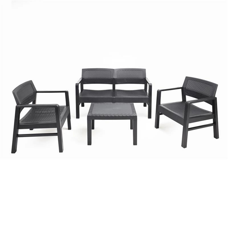 SET MOREEA DA GIARDINO EFFETTO RATTAN IN COLORE ANTRACITE