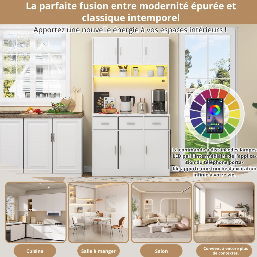 Mobile cucina ULEVR 100x40x180 cm con 6 ante, 3 cassetti, LED multicolore con app e prese USB