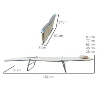 Set 2 Lettini Prendisole Pieghevoli con Schienale Reclinabile a 4 Livelli, Metallo e Tessuto a Rete, Beige