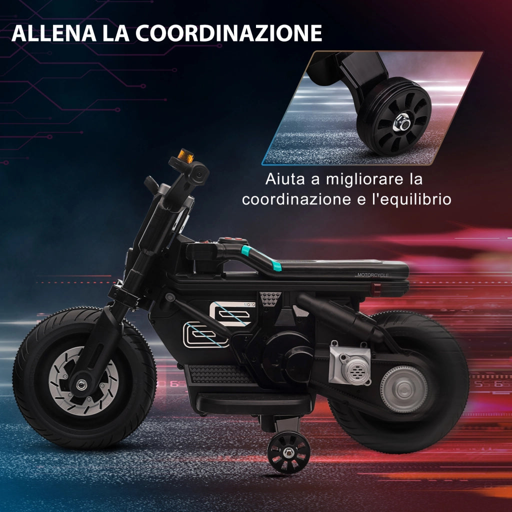 Moto Elettrica per Bambini 3-5 Anni ¨C Zephmum ¨C Nera PP e Metallo 86x44x58 cm