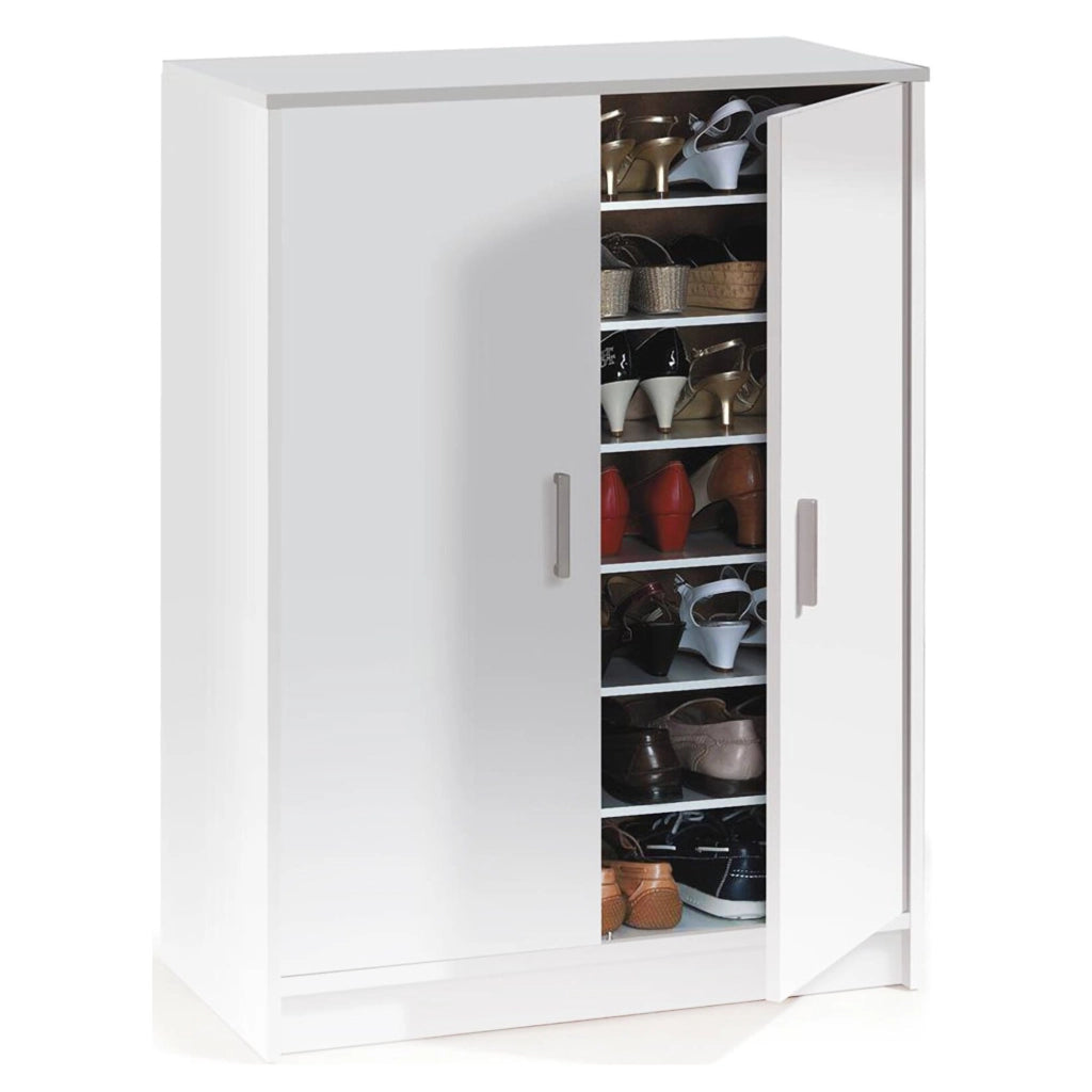 Armadio multiuso Arful, Armadio portascarpe a 2 ante, Mobile basso con 6 ripiani, Scarpiera bassa moderna, cm 75x36h101, Bianco