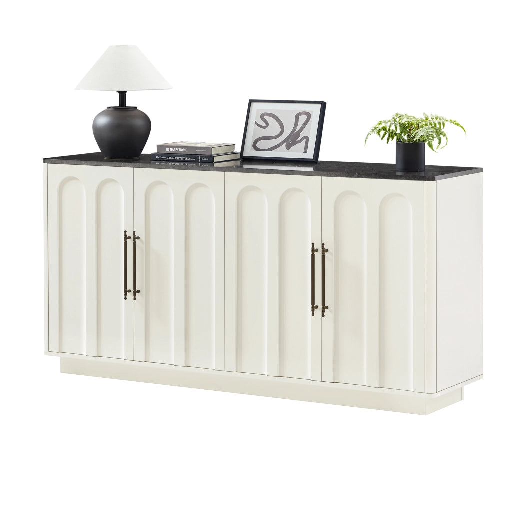 Credenza sideboard 160x40x80 cm in MDF; bianco e nero; con ante soft-close e antiribaltamento