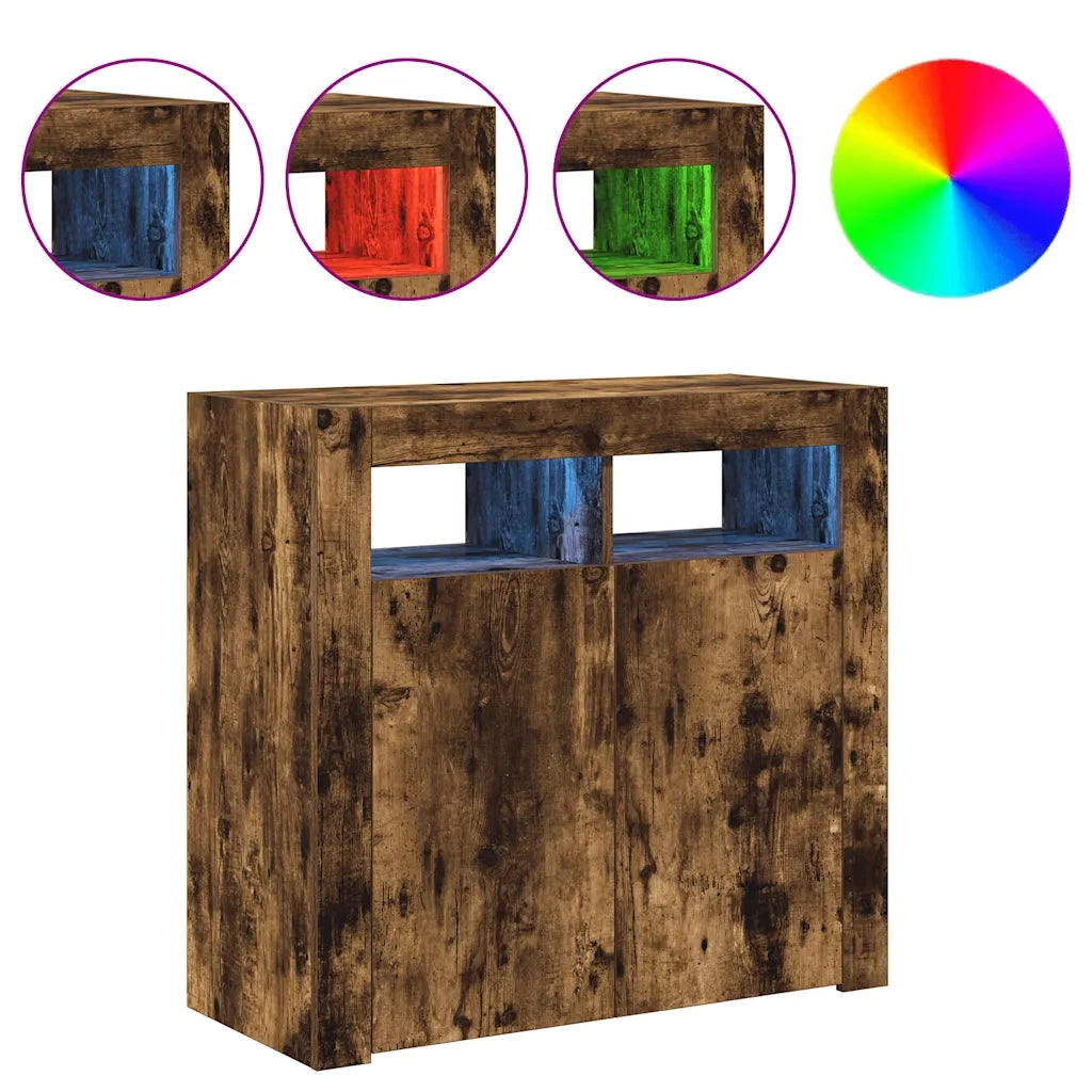 Credenza con Luci LED Rovere Fumo 80x35x75 cm 815729