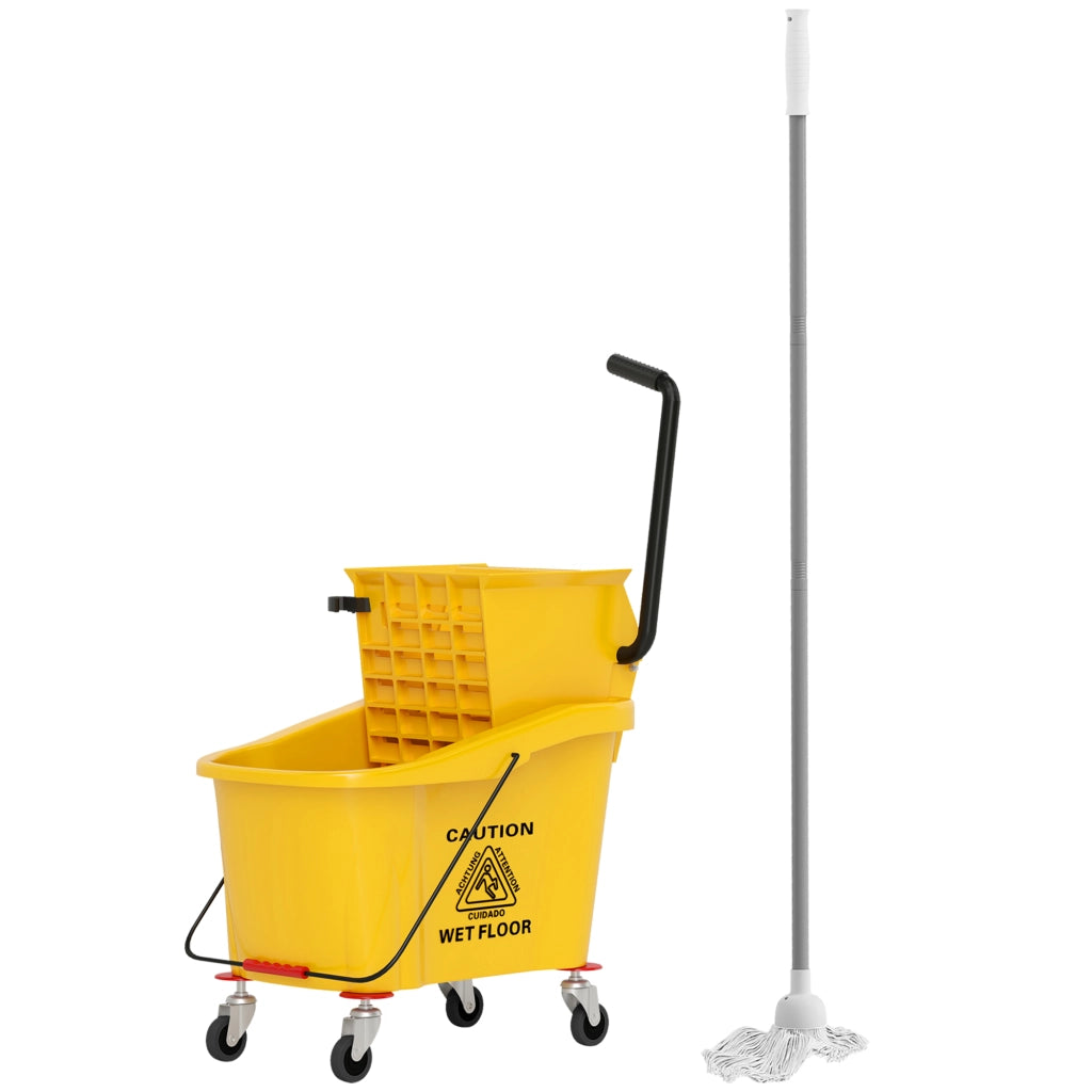 Secchio Lavapavimenti Professionale 36L ¨C Xylo ¨C con Mocio, Strizzatore, Ruote, Giallo, 55x37x65 cm
