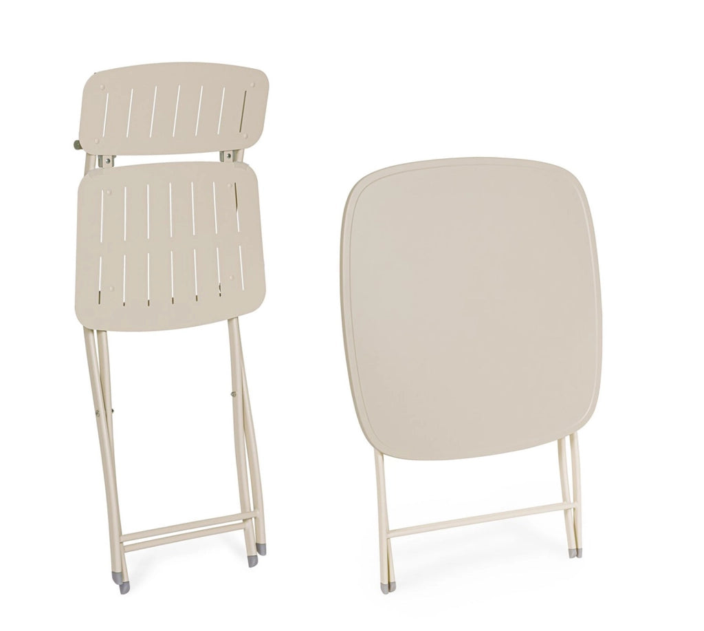 Set 3 Pezzi Bistrot da Giardino con Tavolo e 2 Sedie in Acciaio Yvonne Champagne