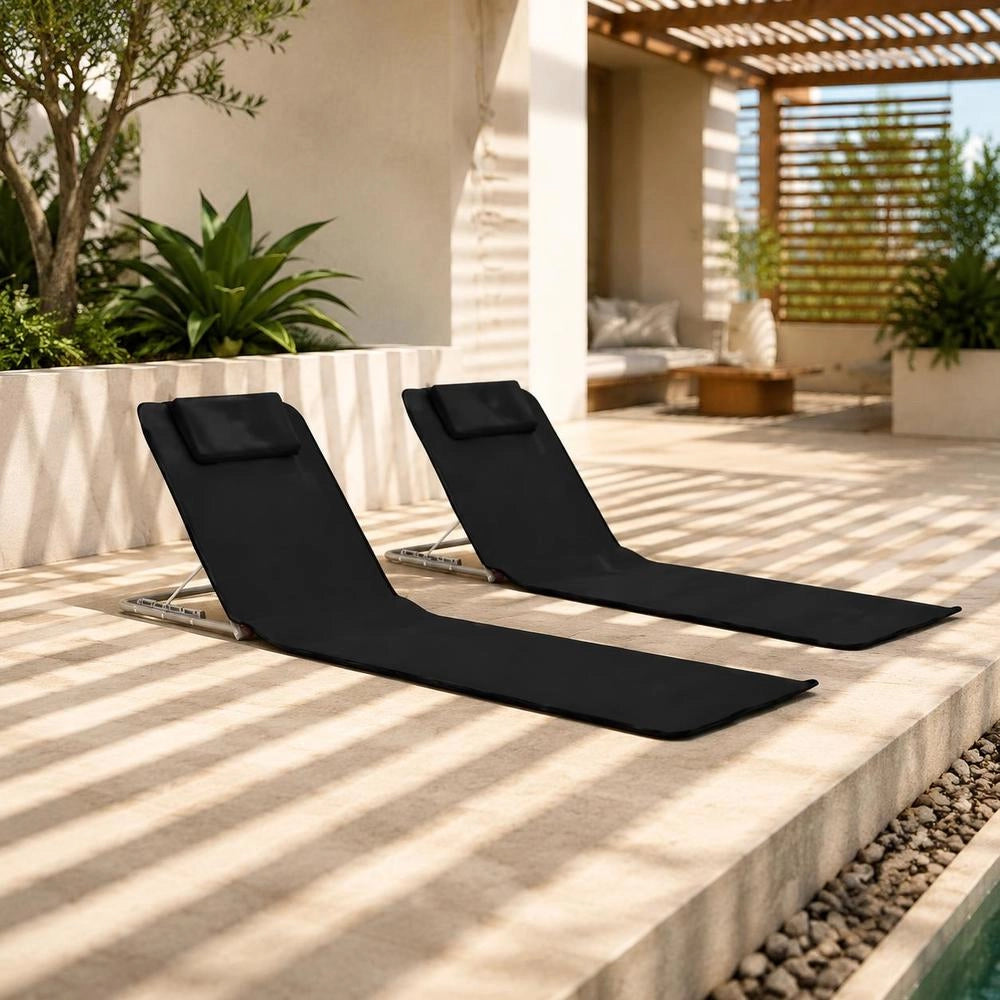 Foldable Beach Mat, 2 Pieces, Steel And Fabric, Black