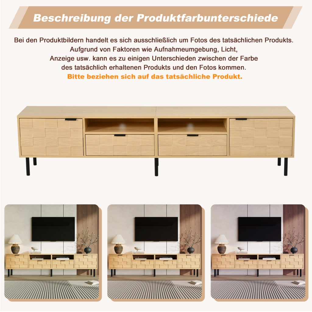 Mobile porta TV con 2 ante, 2 cassetti e 2 vani aperti per soggiorno in MDF e truciolato naturale 200 × 35 × 44,5 cm