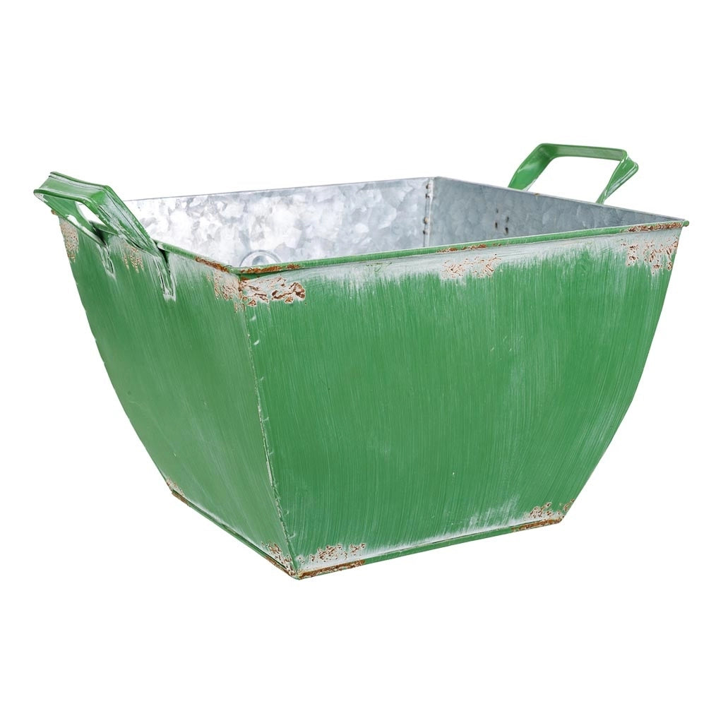 Fioriera in metallo verde 29,5/24x24x16,5/19h b:15,5x15,5