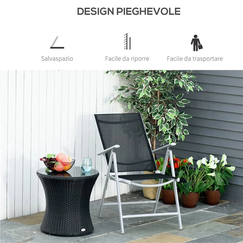 SEDIA DA GIARDINO PIEGHEVOLE CON SCHIENALE REGOLABILE IN ALLUMINIO