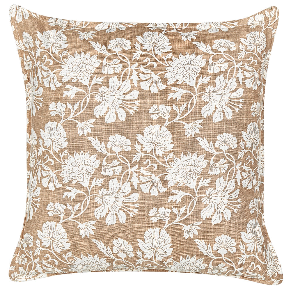 Set di 2 cuscini in cotone beige e bianco decorativi fatti a mano con stampa floreale quadrati 45 x 45 cm federa rimovibile