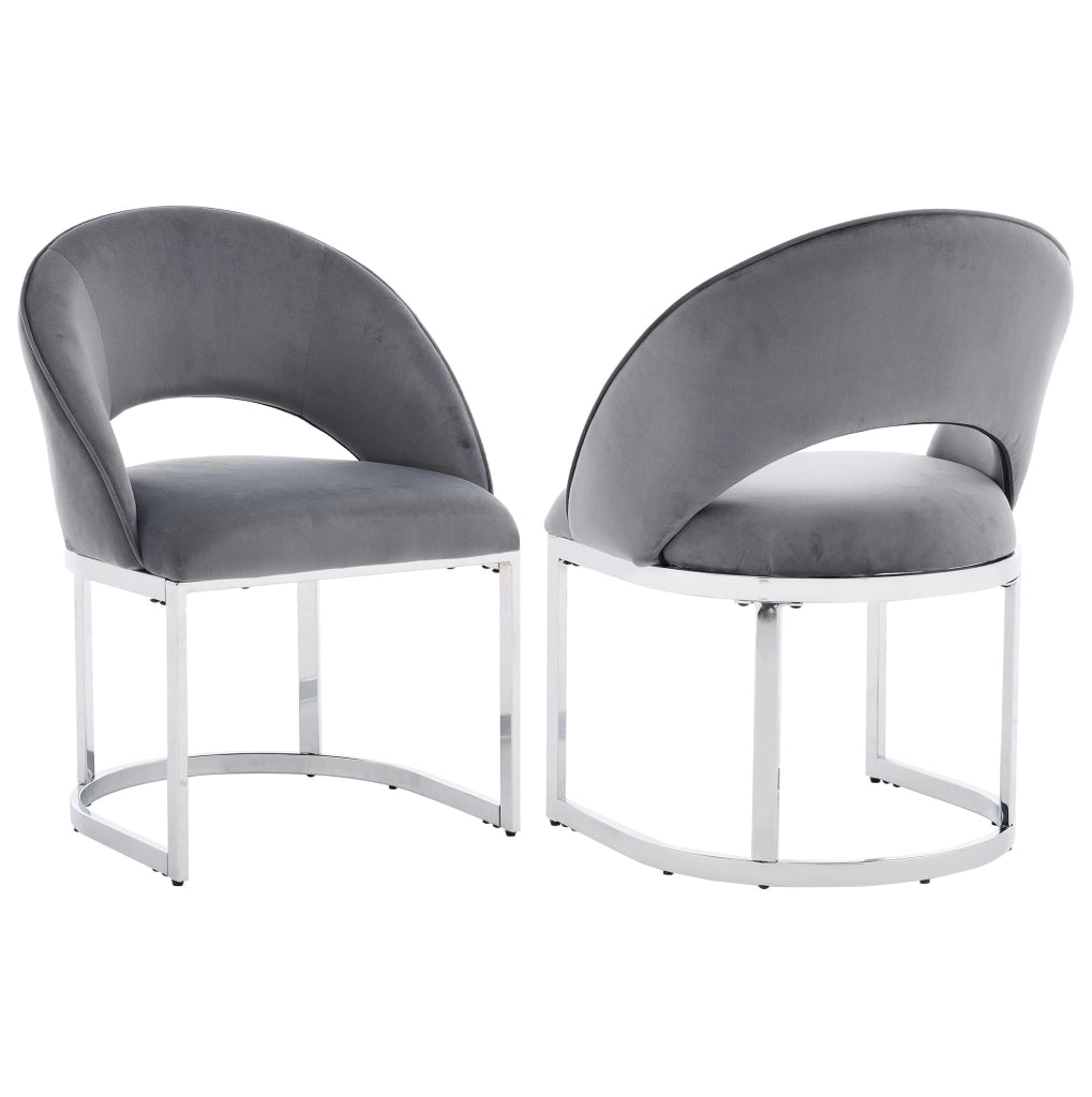 Set di 2 sedie da pranzo in velluto grigio e argento