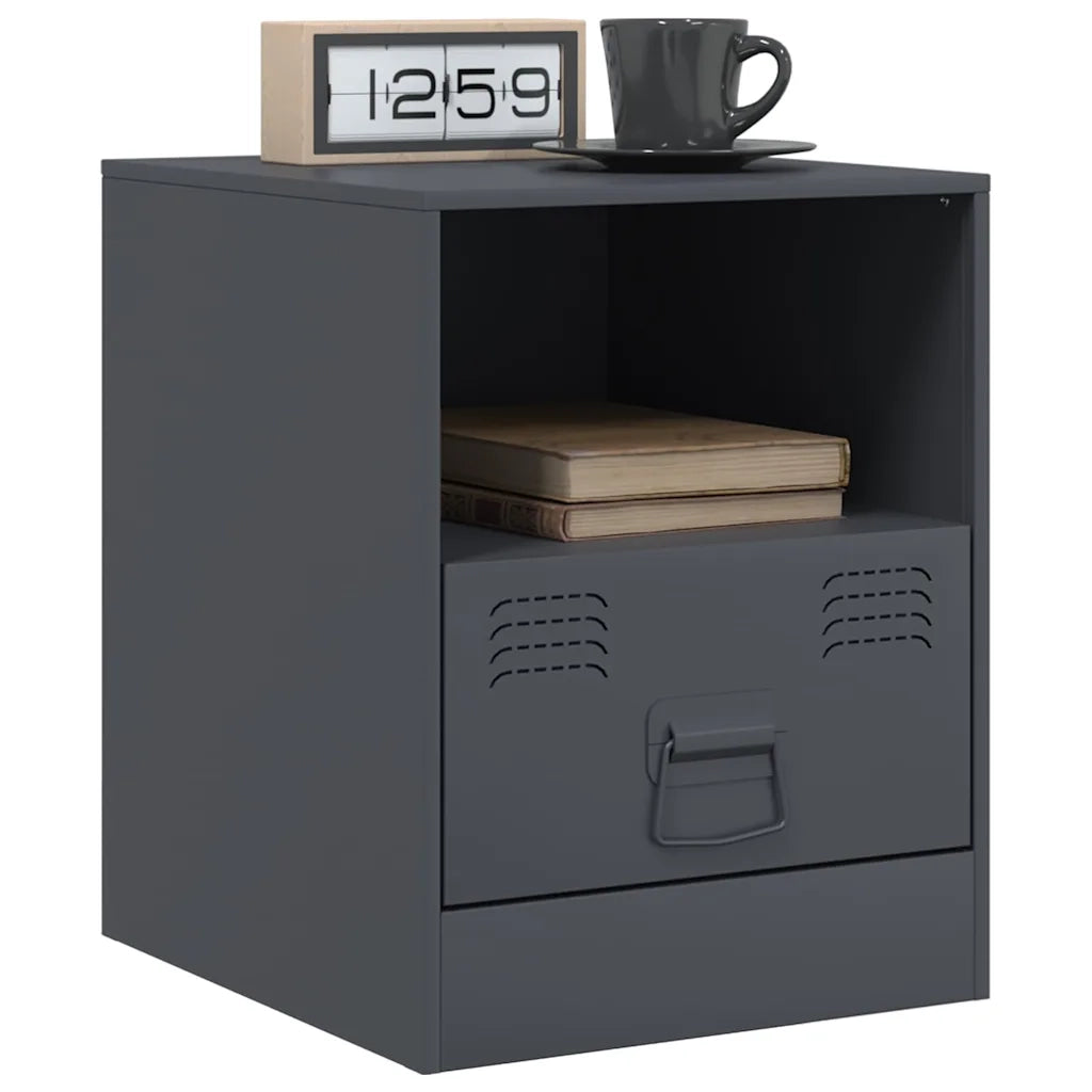 Set di 2 Comodini | Armadio da Notte | Mobiletto da notte Antracite 34,5x39x44 cm in Acciaio