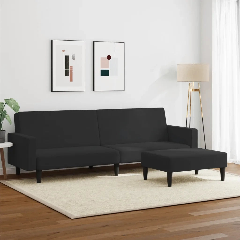 Divano Letto a 2 Posti con Poggiapiedi-Sofa Letto 2 Posti-Daybed Nero in Velluto 357787